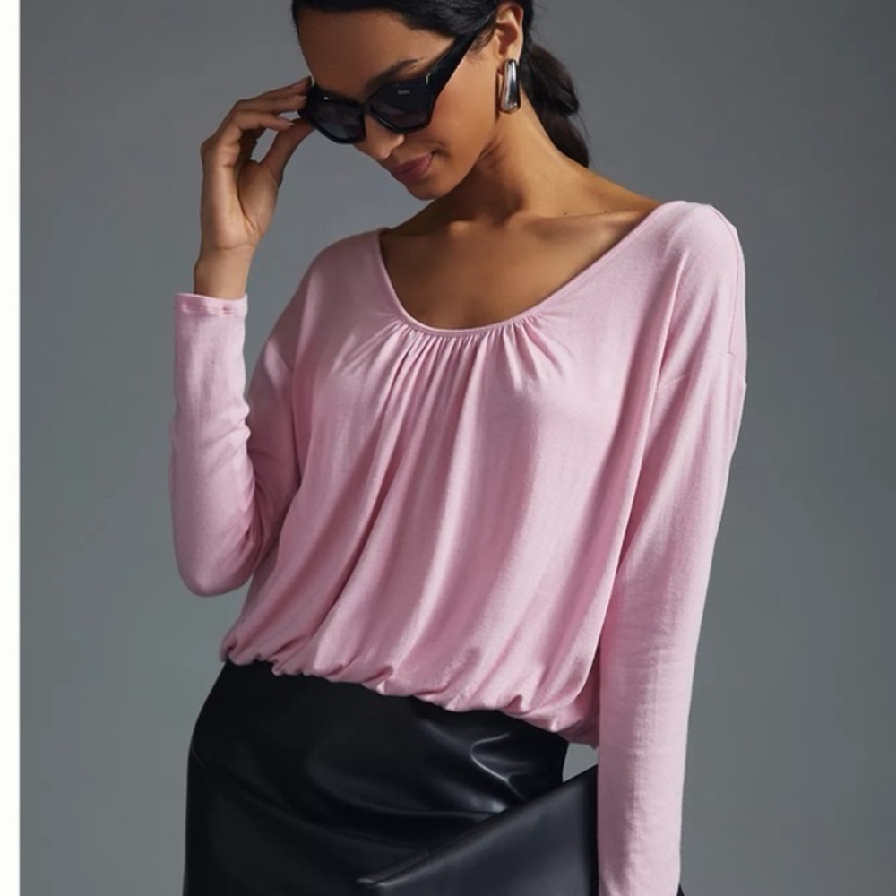 Anthropologie Maeve Pink Long Sleeve Bubble Top Size Medium